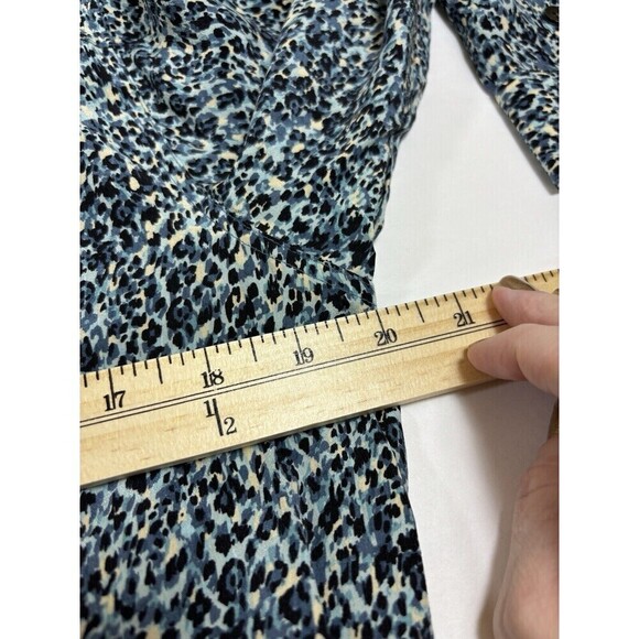 Equipment Shirt Dress Blue Animal Leopard Print 8 Silk Long Sleeve Drawstring - Picture 4 of 8